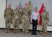 (Left to right) 100th Training Division Commander Brig. Gen. Aaron Walter, Lt. Col. Adam Pannone, Staff Sgt. William Jacobson, Ryan Klagenberg, and Command Sgt. Maj. Jay Thomas, 80th Training Command's senior enlisted leader, pose for photos at the 80th's 2018 Instructor of the Year Competition awards ceremony at Fort Knox, Kentucky, Oct. 20, 2018.  Jacobson, an instructor with the Health Services Brigade, 94th Training Division, beat out the competition in the Noncommissioned Officer category.  Klagenberg, an instructor for the 102nd Training Division’s High Tech Training Center-Sacramento, earned the top civilian IOY award.  An instructor with the 100th TD, Pannone was awarded the IOY title in the officer category.