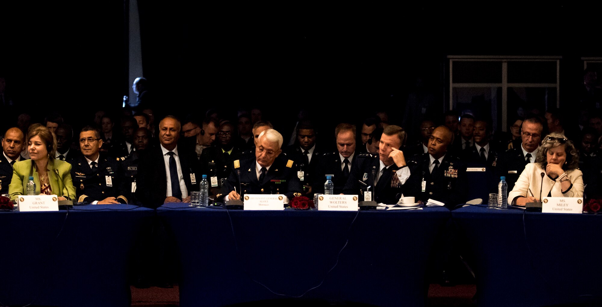 Distinguished guests take part in the 8th annual African Air Chiefs Symposium. The purpose of the symposium is to create a forum for air chiefs from across the African continent to come together to address regional and continental issues, enhance relationships and increase cooperation. (DoD photo by Mass Communication Specialist 2nd Class Cody Hendrix/Released)