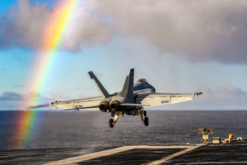 A Super Hornet takes off from a carrier.