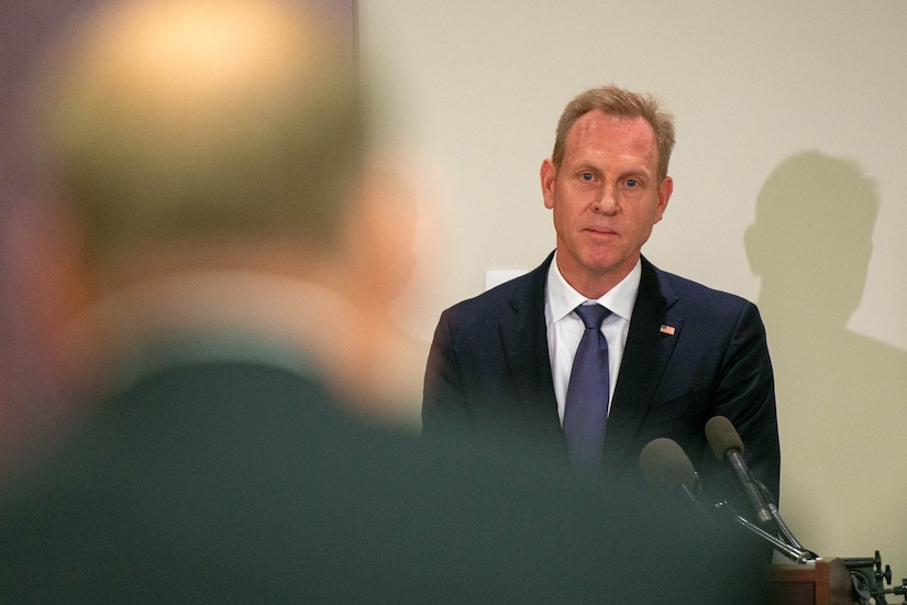 Deputy Secretary of Defense Patrick M. Shanahan speaks to reporters.