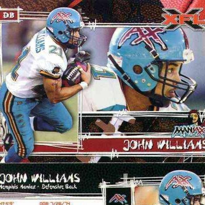 An Xtreme Football League (XFL) promotional flyer for the Memphis Maniax featuring former professional football player, Staff Sgt. John Williams Jr., a U.S. Army Corps of Engineers, Far East District construction representative.