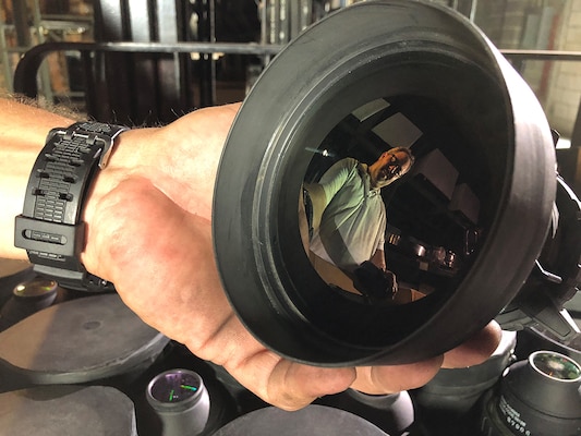 Eric Deal of DLA Strategic Materials checks out a lens from Anniston Army Depot, Alabama. Germanium will be extracted from the lens and stockpiled until needed.