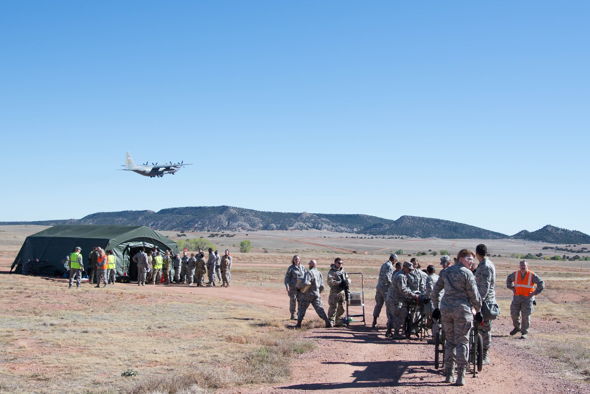 Reserve Citizen Airmen assigned to the 302nd Airlift Wing participate in a training exercise Oct. 14, 2018, at Fort Carson, Colorado.
