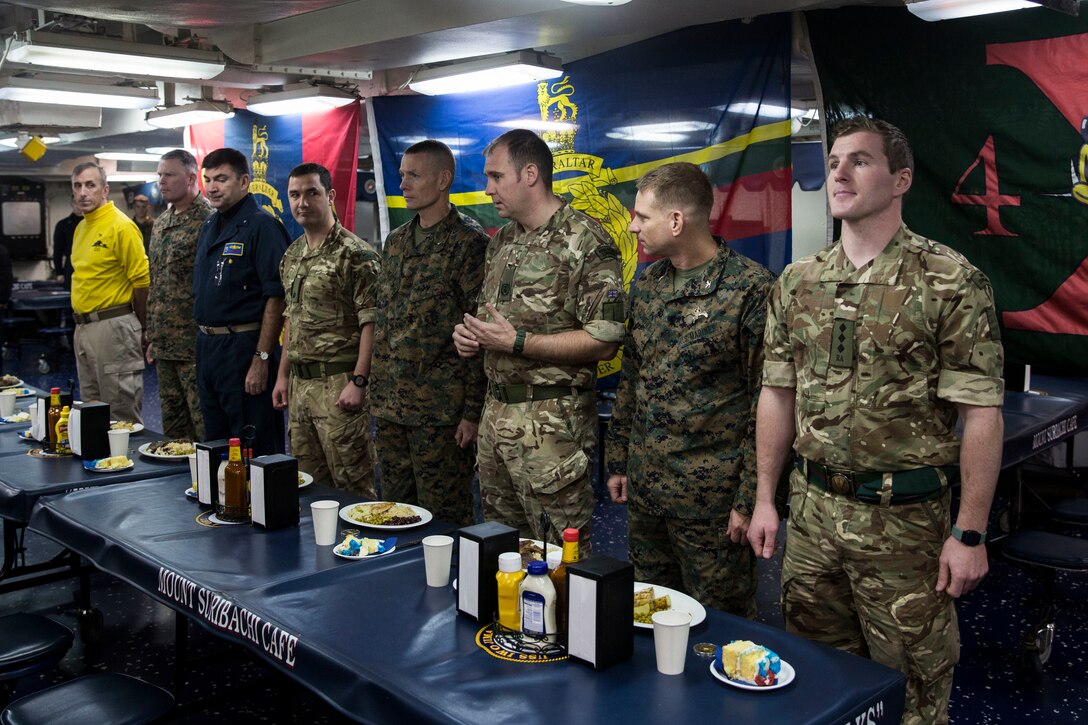 This work, 45th Royal Marine Commando celebrates birthday aboard USS Iwo Jima [Image 6 of 6], by LCpl Margaret Gale, identified by DVIDS, must comply with the restrictions shown on