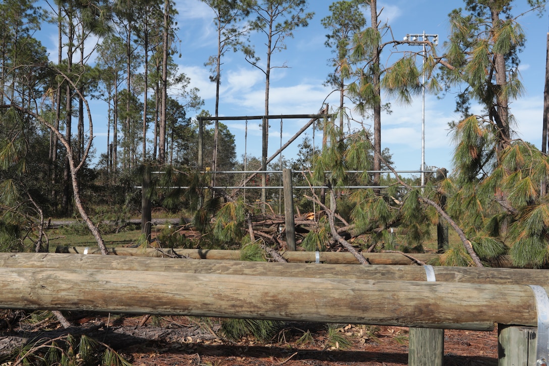 Strong wind gusts from Hurricane Michael snapped hundreds of trees, violently blew debris and toppled dozens of power lines. But damages at Marine Corps Logistics Base Albany paled in comparison to the vast devastation experienced from the EF3 tornado that touched down here in January 2017. And it’s likely the reason personnel aboard the installation were prepared to take the necessary steps to keep the mission going for the logistics base and its tenant organizations. (U.S. Marine Corps photo by Re-Essa Buckels)