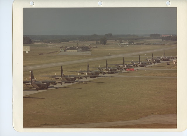 Red Cross equipment, supplies and transportable hospitals are stockpiled into C-130 Hercules aircraft at Kitzingen Air Base, Germany, September 1970. The aircraft were flying to Jordan as part of Operation Fig Hill, providing disaster relief and medical support during civil strife. C-130 aircraft have always been able to navigate austere and, at times, hostile airfields to meet a wide variety of aeromedical evacuation missions. (Courtesy photo)