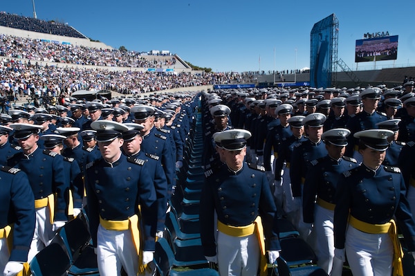 U.S. Air Force Academy Class of 2017 marches toward their seats during graduation in Colorado Springs, Colorado, May 24, 2017 (DOD/James K. McCann)