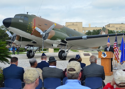 Ted Colquhoun, Freedom Through Vigilance Association president and retired chief master sergeant, speaks to attendees at the Twenty-Fifth Air Force Remembrance Ceremony at Joint Base San Antonio-Lackland Sept. 28. This year, San Antonio’s mayor declared the date to be Twenty-Fifth Air Force Remembrance Ceremony Day.