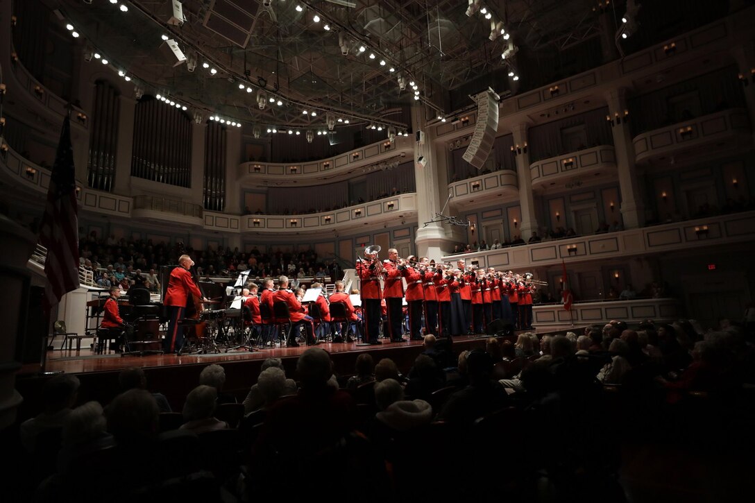 On Oct. 27, 2018, the Marine Band performed at The Palladium in Carmel, Ind. The concert was sponsored by the Center for the Performing Arts. (U.S. Marine Corps photo by Master Sgt. Amanda Simmons/released)