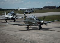 T-6 Texan IIs from the 559th Flying Training Squadron and the 39th FTS participated in an “Elephant Walk” Oct. 26, 2018, at Joint Base San Antonio-Randolph, Texas. An Elephant Walk is more commonly known as a “show of force,” but the squadrons here conducted one to get in touch with their heritage. Because the 559th FTS traces its lineage back to the 81st Bombardment Squadron, the lead aircraft is painted in the colors of the B-25s they flew in World War II.