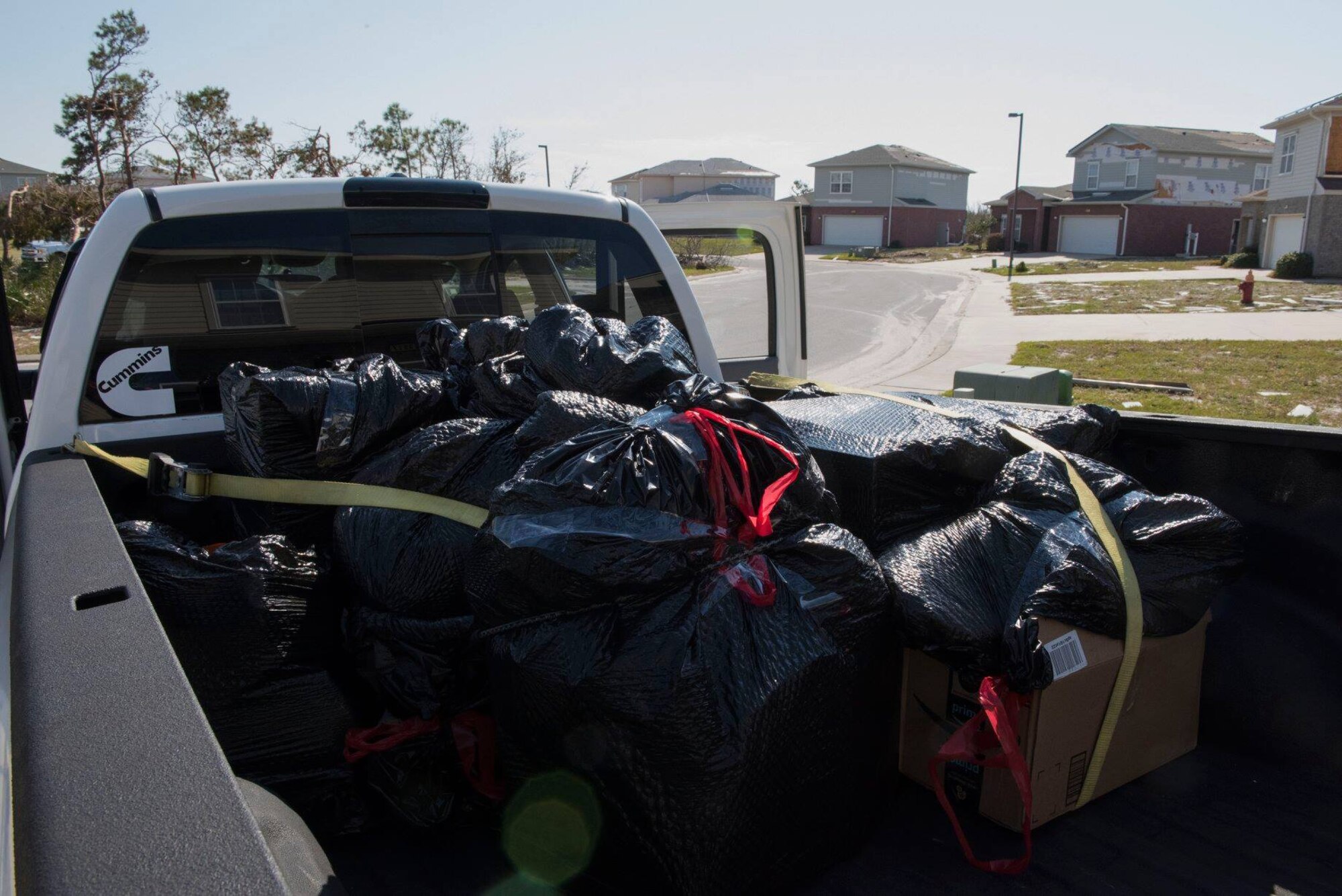The Kriete family salvages their personal belongings, at Tyndall Air Force Base, Fla., Oct. 19, 2018. Tyndall AFB was damaged by Hurricane Michael which displaced approximately 11,000 people, to include the Kriete family who travelled back to Tyndall during a five hour window to recover their belongings.