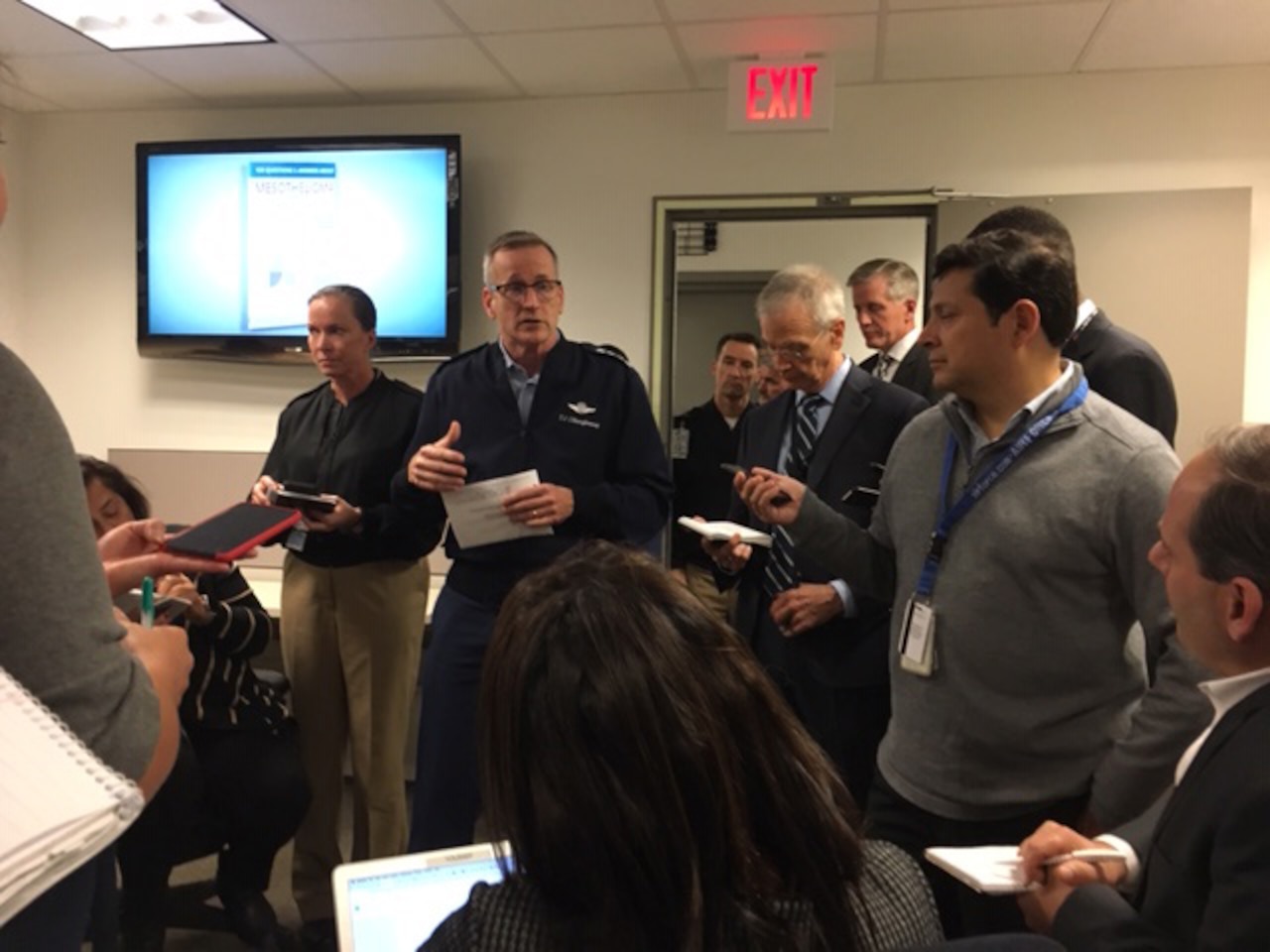 Air Force Gen. Terrence J. O'Shaughnessy, commander of U.S. Northern Command and North American Aerospace Defense Command, discusses the Defense Department deployment to the Southwest border during a Pentagon news conference.