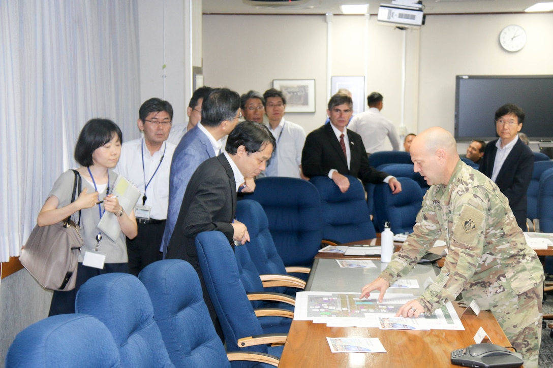 Japan Engineer District hosted a meeting with their partners from the Air Force and Japanese Ministry of Defense to discuss the planning and execution of various construction projects throughout Japan.