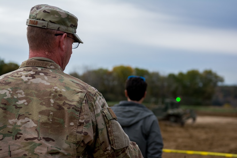 U.S. Army Reserve engineers experiment with remote-controlled bulldozer