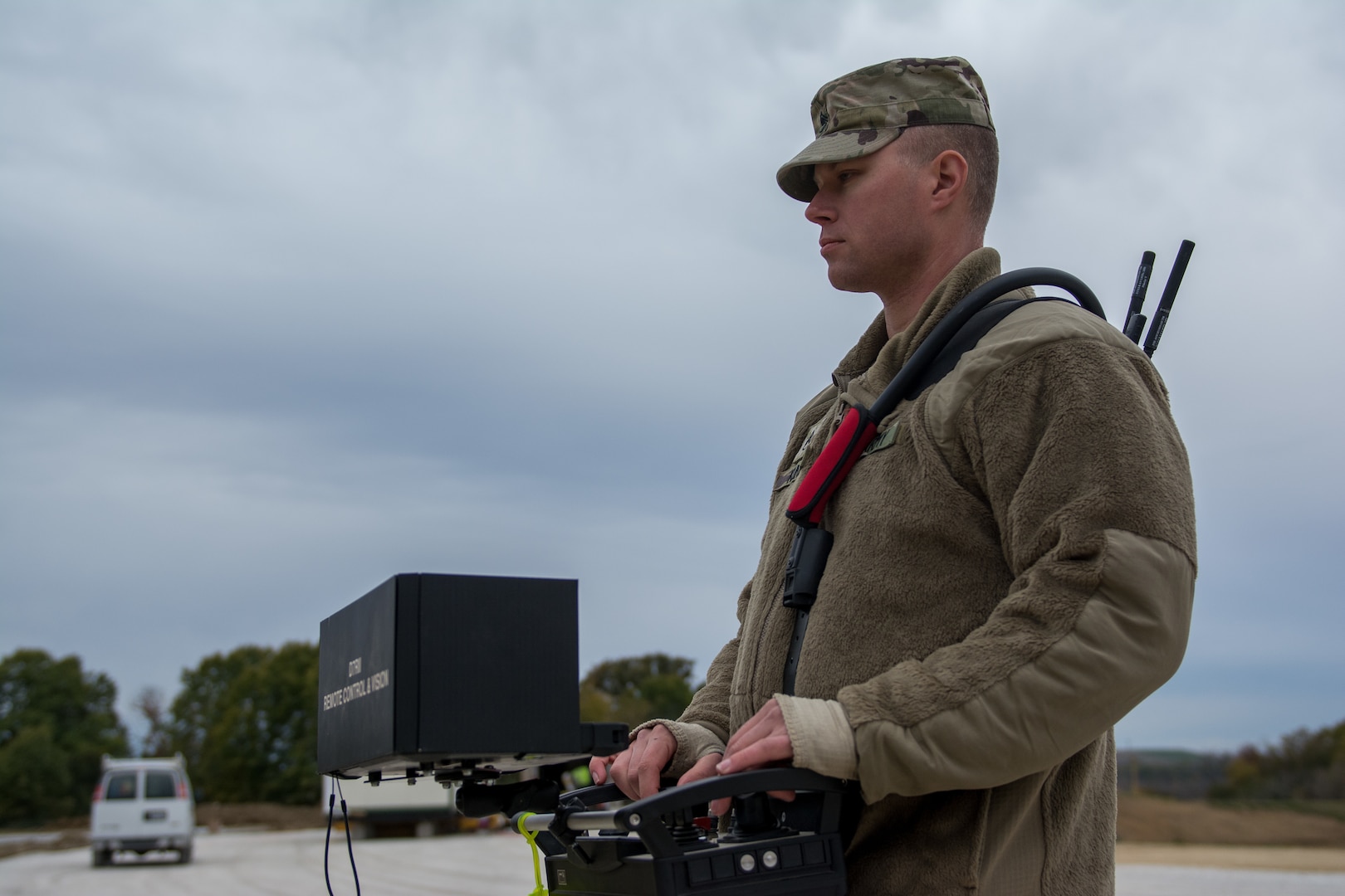 U.S. Army Reserve engineers experiment with remote-controlled bulldozer
