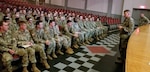 Army Lt. Gen. Jeffrey Buchanan, U.S. Army North (Fifth Army) commanding general, briefs newly arrived Soldiers from 4th Infantry Division, Fort Carson, Colo., and Fort Knox at Joint Base San Antonio-Lackland Oct. 31. The Soldiers are in Texas in support of Operation Faithful Patriot, which is a Department of Defense operation in support of the Department of Homeland Security and, Customs and Border Patrol in order to provide national security at the nation’s southern border.