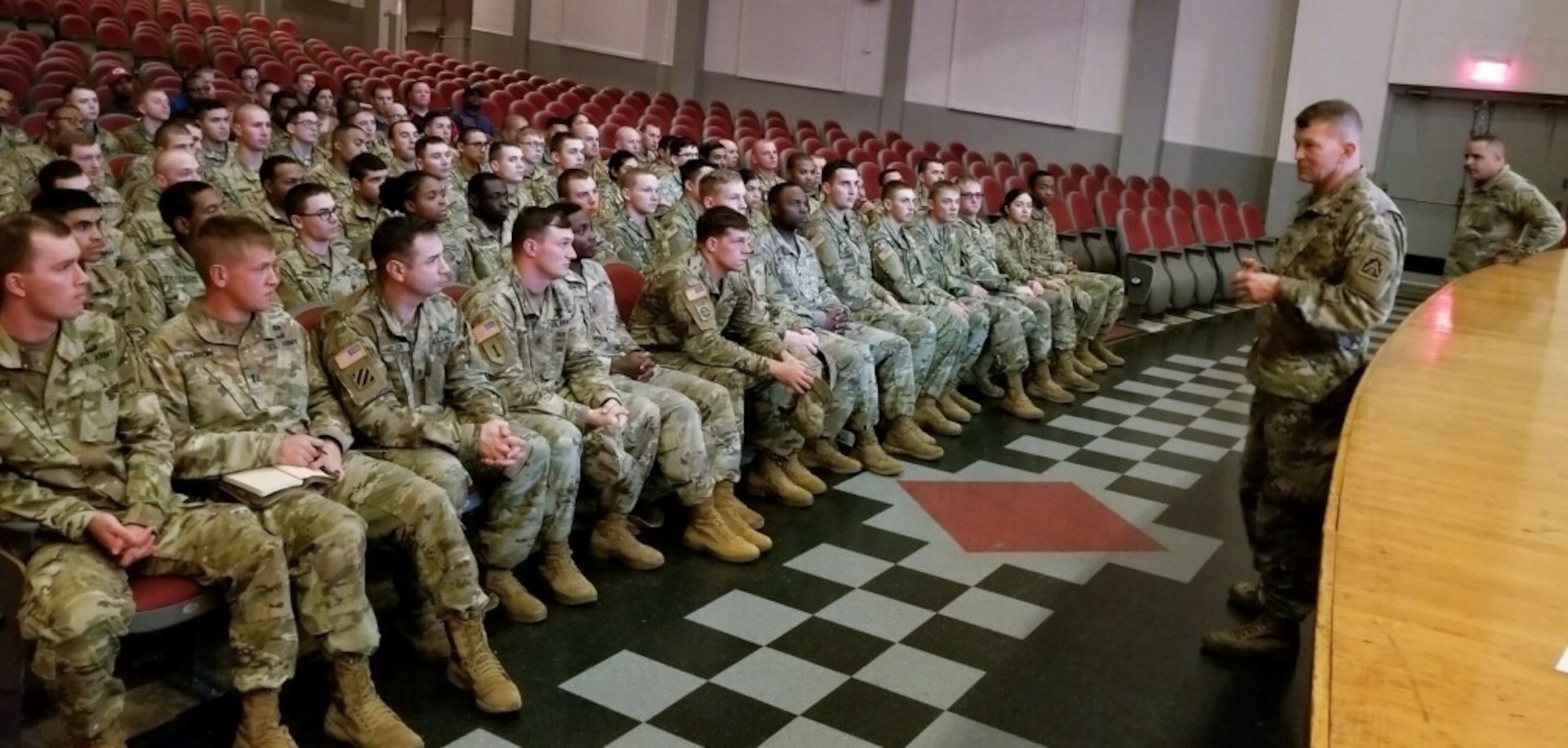 Army Lt. Gen. Jeffrey Buchanan, U.S. Army North (Fifth Army) commanding general, briefs newly arrived Soldiers from 4th Infantry Division, Fort Carson, Colo., and Fort Knox at Joint Base San Antonio-Lackland Oct. 31. The Soldiers are in Texas in support of Operation Faithful Patriot, which is a Department of Defense operation in support of the Department of Homeland Security and, Customs and Border Patrol in order to provide national security at the nation’s southern border.