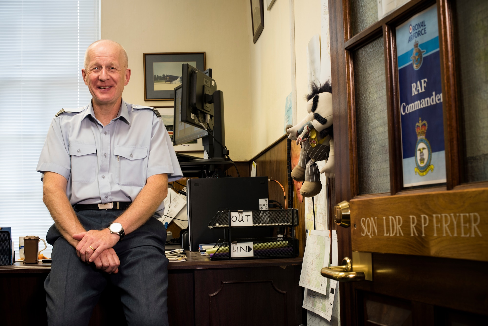 Royal Air Force Sqn. Ldr. Richard Fryer, RAF Mildenhall station commander, smiles for a picture at RAF Mildenhall, England, July 31, 2018. Fryer retired on Aug. 31, 2018 after 41 years of military service. (U.S. Air Force photo by Senior Airman Kelly O’Connor)