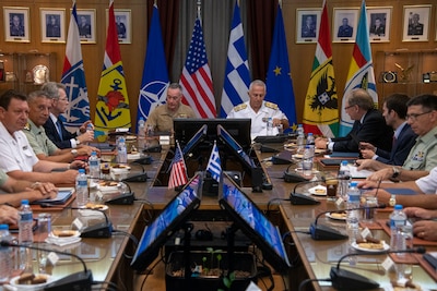 Marine Corps Gen. Joe Dunford, chairman of the Joint Chiefs of Staff, meets with Greek officials.