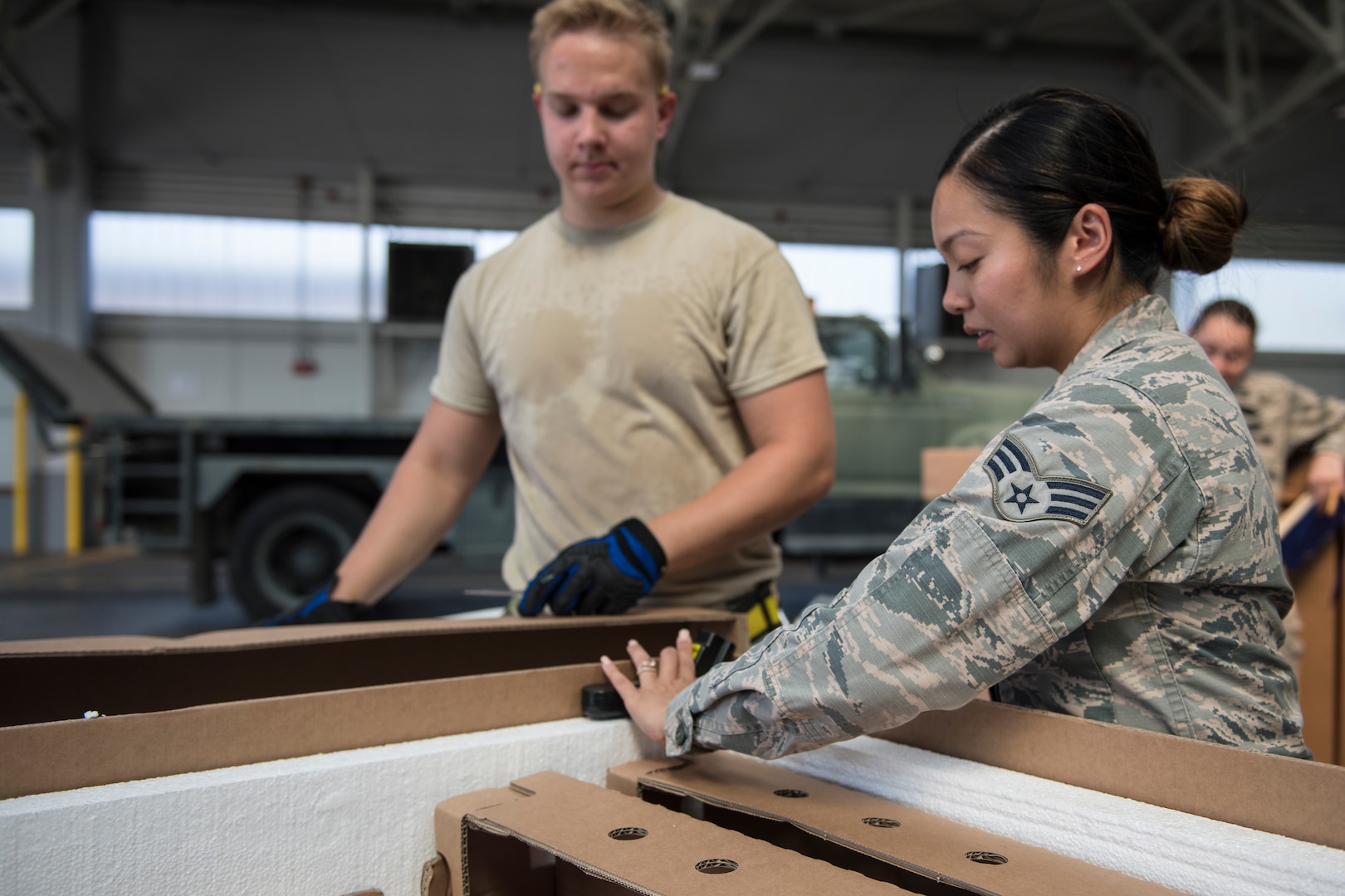 39th Medical Operations Squadron food safety and public sanitation NCOIC inspects a new shipment of food at Incirlik AB