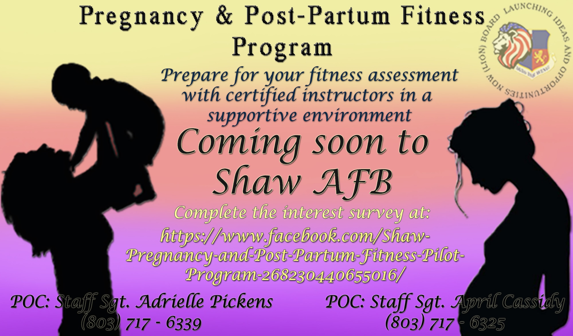 U.S. Air Force Staff Sgt. Adrielle Pickens, 51st Intelligence Squadron (IS) unit training and deployment manager, and Staff Sgt. April Cassidy, 51st IS executive officer, devised the Pregnancy & Post-Partum Fitness Program to assist women who are either pregnant or within the first 12 months of post-partum with staying fit to fight or preparing for their first fitness assessment after giving birth.