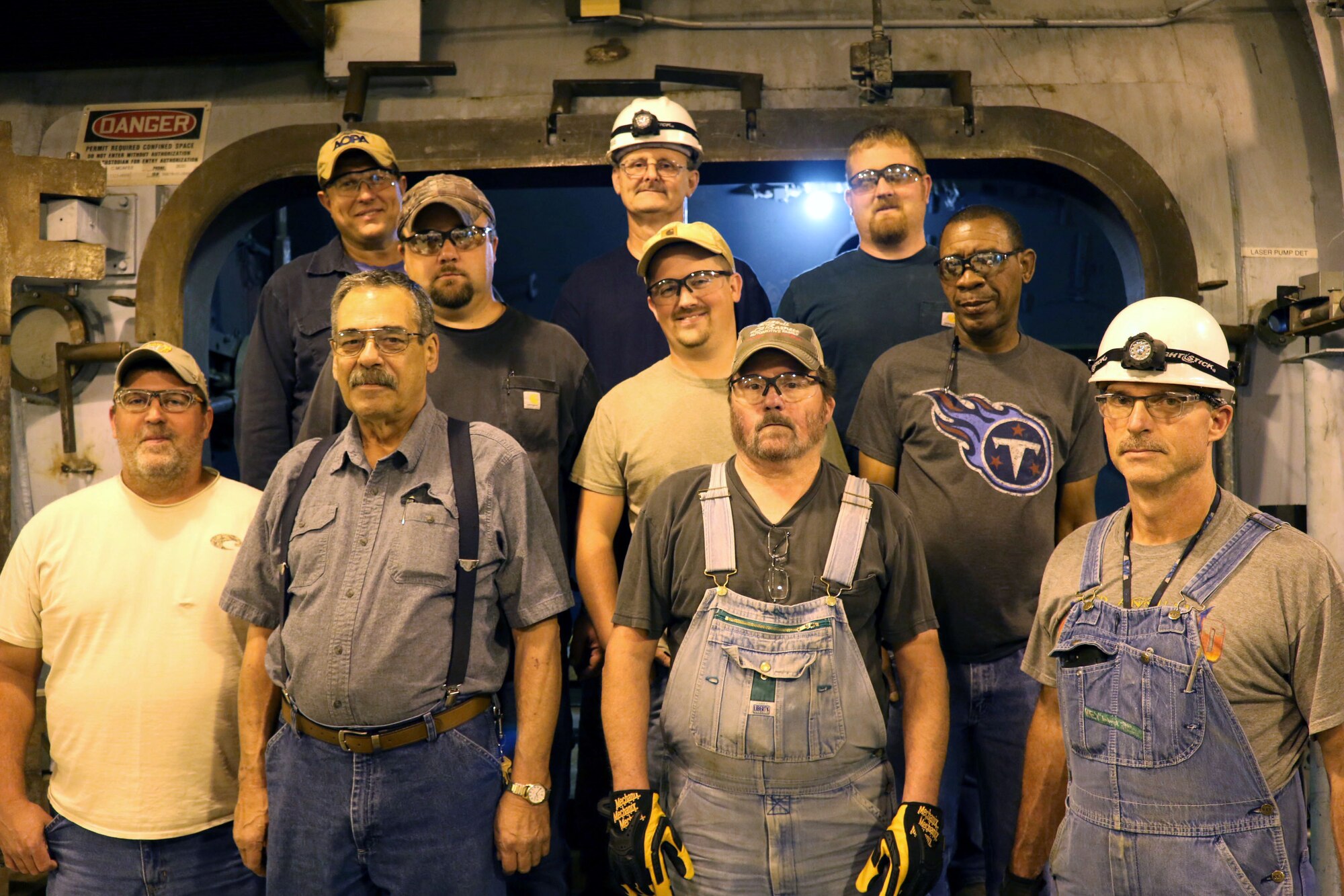 The range Craft crew at is currently assisting with checkout launches there and is helping to improve weather encounter testing. Pictured back row from left are electrician Jason Waller, outside machinist Tim Gilliam and instrument technician Jeff Brothers. Pictured along the middle from left are outside machinist Will Jacques, instrument technician Kyle Trussell and laborer Kenny Staten. Pictured in front from left are pipefitter Bryan Petty, instrument technician Rick Howard, Lead Outside Machinist Mark Carson, and boilermaker Troy Caldwell. (U.S. Air Force photo by Bradley Hicks)