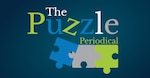 Puzzle Periodical Logo - The words "Puzzle Periodical" rest on top of 3 puzzle pieces of varying colors
