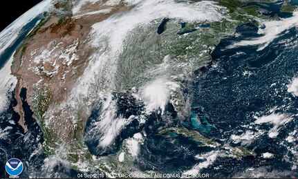 A satellite image shows Tropical Storm Gordon as the weather system heads toward the southeast United States.