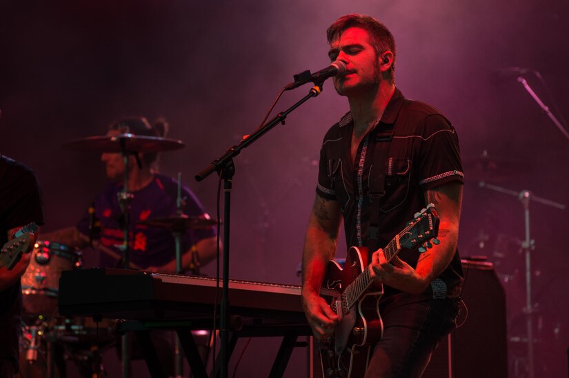 Coley O’Toole, We The Kings guitarist, performs during the End of Summer Music Festival at Joint Base Langley-Eustis, Virginia, Sep. 1, 2018.