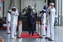 Col. Terrence Adams, incoming 628th Air Base Wing commander and Joint Base Charleston commander, departs after a change of command ceremony Sept. 5, 2018, at Joint Base Charleston, S.C. Adams replaced Col. Jeff Nelson as commander of the wing after serving at Scott Air Force Base, Ill., as Air Mobility Command’s director of communications and chief information officer. Joint Base Charleston is one of 12 Department of Defense joint bases and is host to over 60 DOD and federal agencies. The 628th ABW delivers installation support to over 90,000 Airmen, Sailors, Soldiers, Marines, Coast Guardsmen, civilians, dependents and retirees across four installations including the Air Base and Naval Weapons Station.