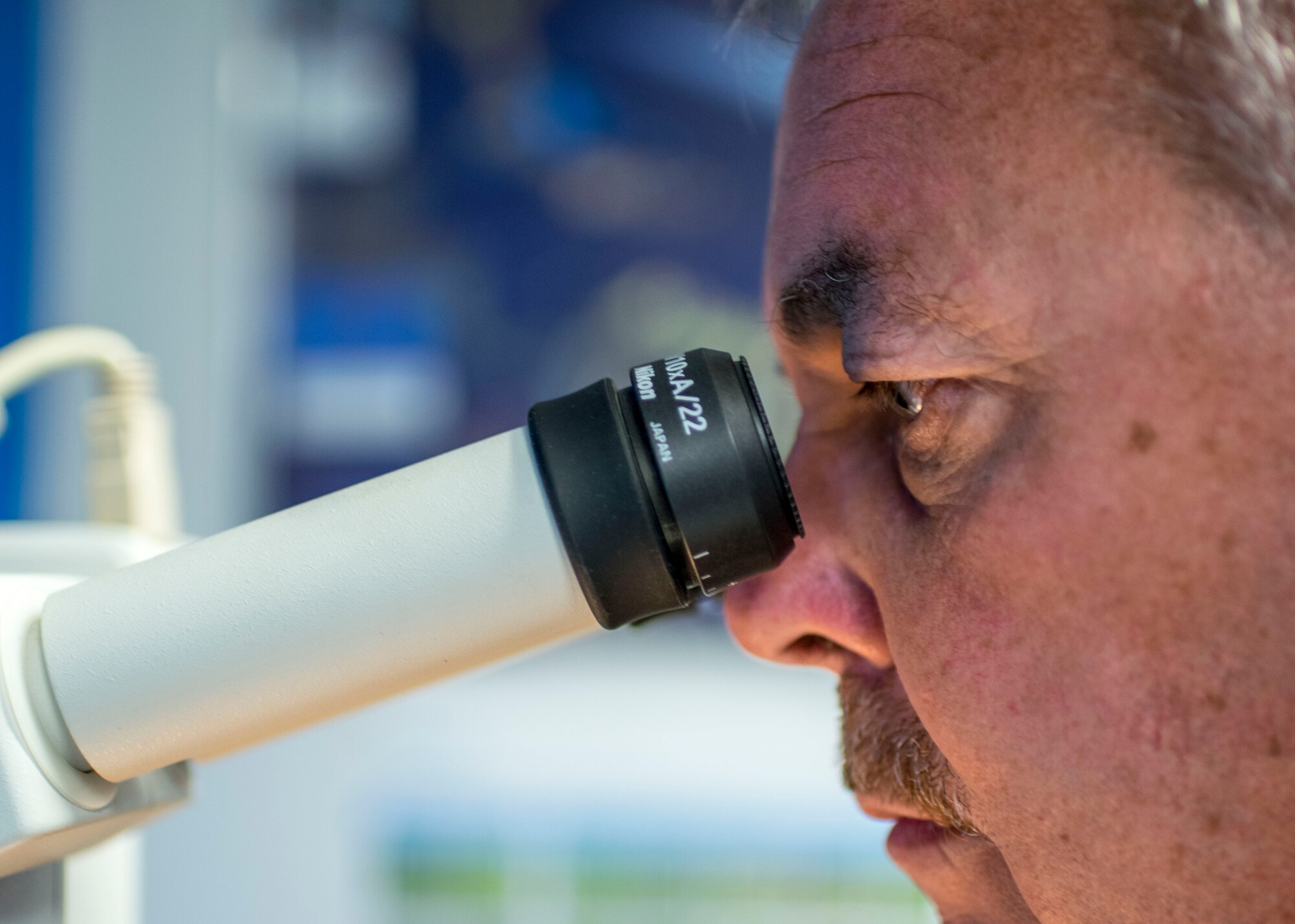 Mitchell Burcham, 633rd Civil Engineer Squadron, pest management technician sorts a specimen of mosquitos prior to testing for vector borne diseases Sept. 5, 2018 at Joint Base Langley-Eustis, Virginia. Mosquito testing is conducted weekly by 633rd CES personnel to under JBLE’s ongoing mosquito prevention program. (U.S. Air Force photo by Nicholas J. De La Peña)