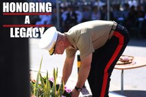 Brig. Gen. Keith D. Reventlow, commanding general of 3rd Marine Logistics Group, lays a wreath at a memorial during a ceremony Aug. 7, 2018 at Honiara, Guadalcanal, Solomon Islands. U.S. Marines and Sailors with 3rd Marine Logistics Group joined U.S. Coast Guardsmen and the members of the Solomon Island government at the ceremony to commemorate the 76th anniversary of the U.S. Marines and Allied forces landing on the island of Guadalcanal, marking the beginning of the Pacific island-hopping campaign of World War II. (Courtesy Photo)
