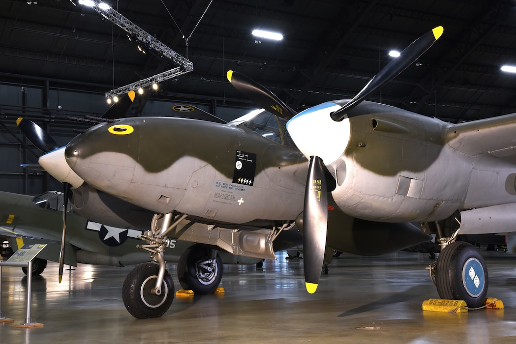 DAYTON, Ohio -- Lockheed P-38L Lightning in the WWII Gallery at the National Museum of the United States Air Force. (U.S. Air Force photo by Ken LaRock)