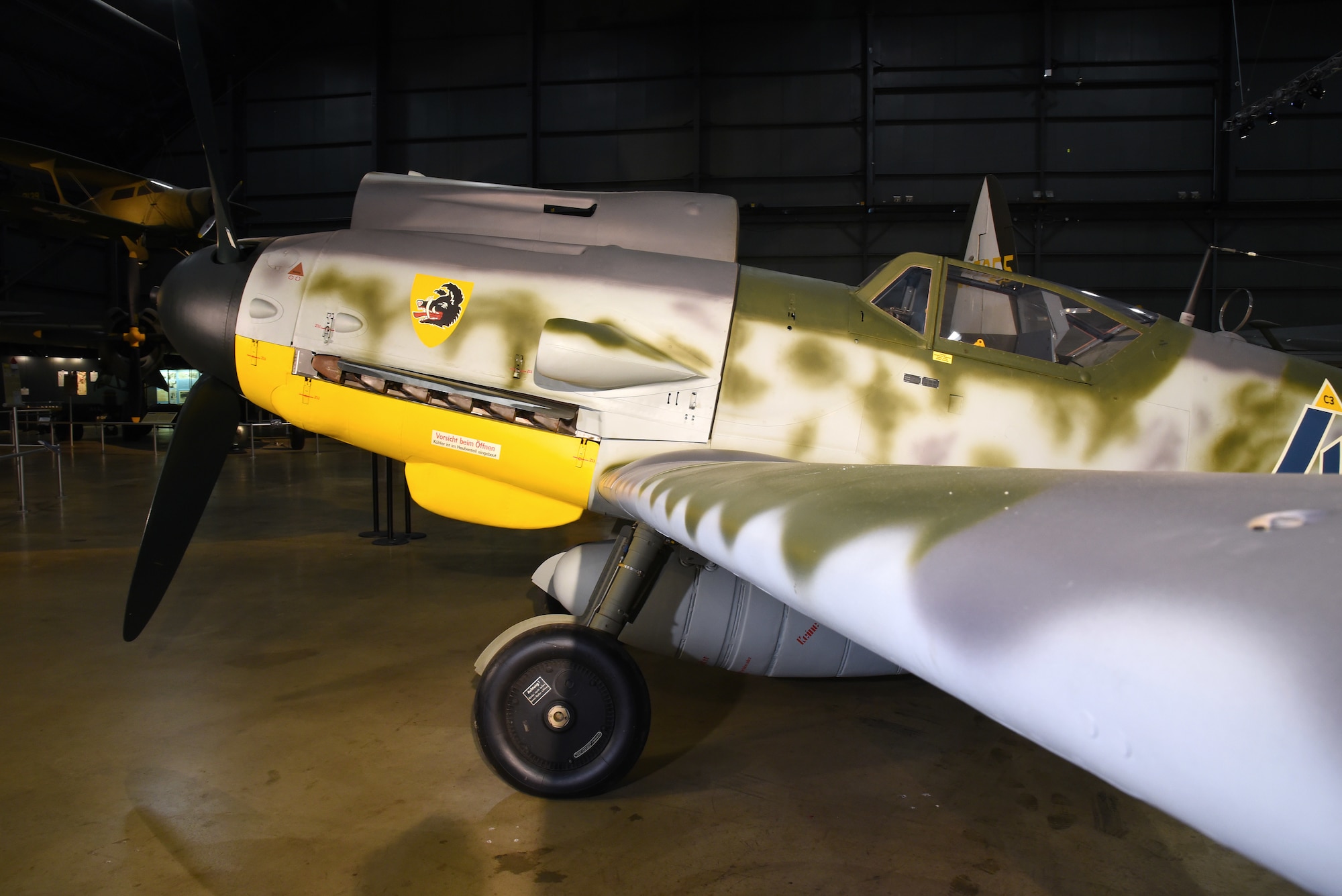 DAYTON, Ohio -- Messerschmitt Bf 109G-10 at the National Museum of the United States Air Force. The museum's Bf 109G-10 is painted to represent an aircraft from Jagdgeschwader 300, a unit that defended Germany against Allied bombers during WWII. (U.S. Air Force photo by Ken LaRock)