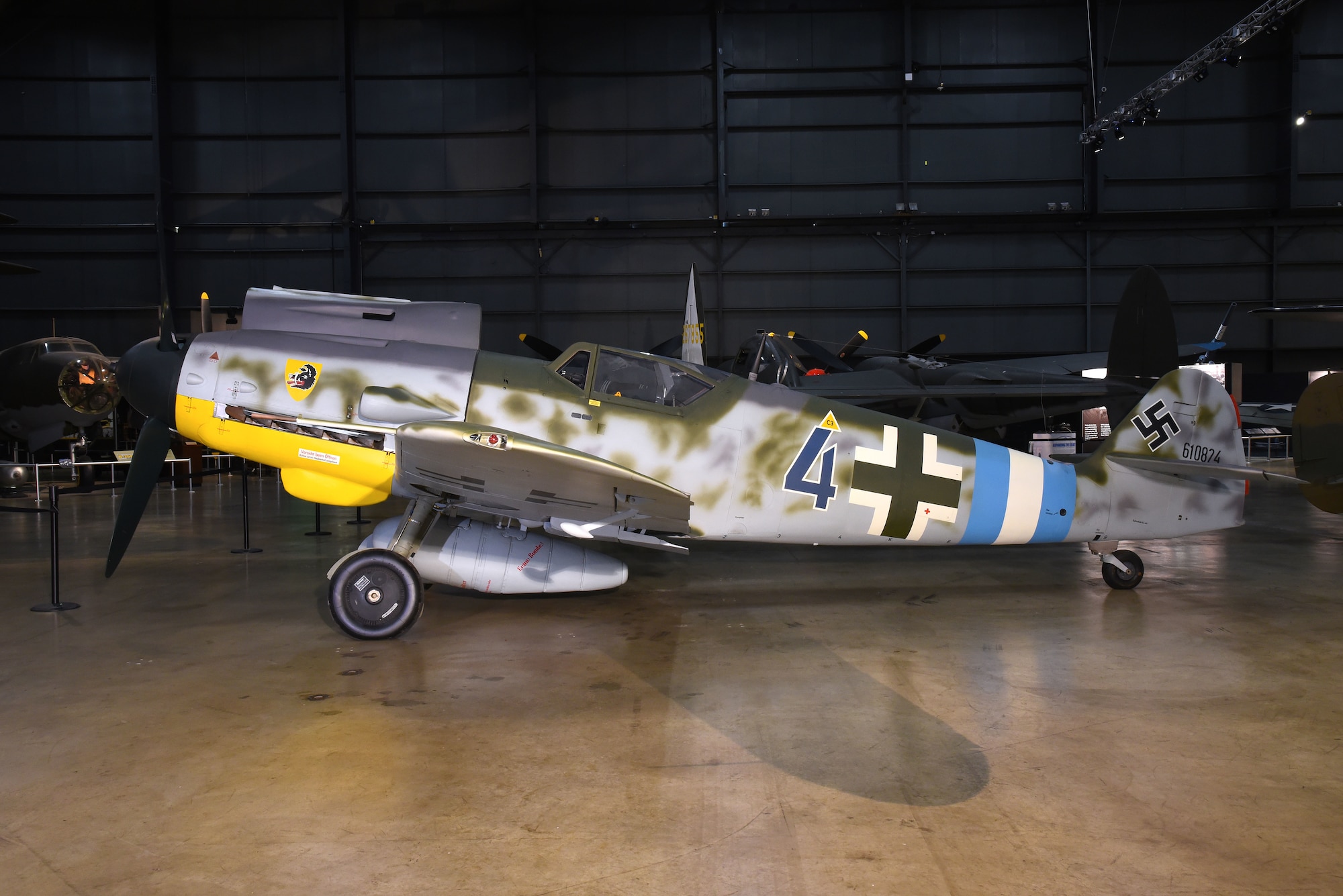 DAYTON, Ohio -- Messerschmitt Bf 109G-10 at the National Museum of the United States Air Force. The museum's Bf 109G-10 is painted to represent an aircraft from Jagdgeschwader 300, a unit that defended Germany against Allied bombers during WWII. (U.S. Air Force photo by Ken LaRock)