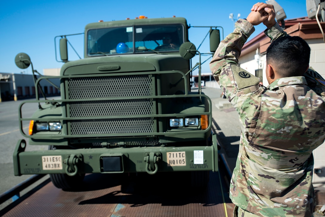 The 55th APS held a training session for soldiers from the 639th Automated Cargo Detachment to teach them the way the inspection process works prior to loading.