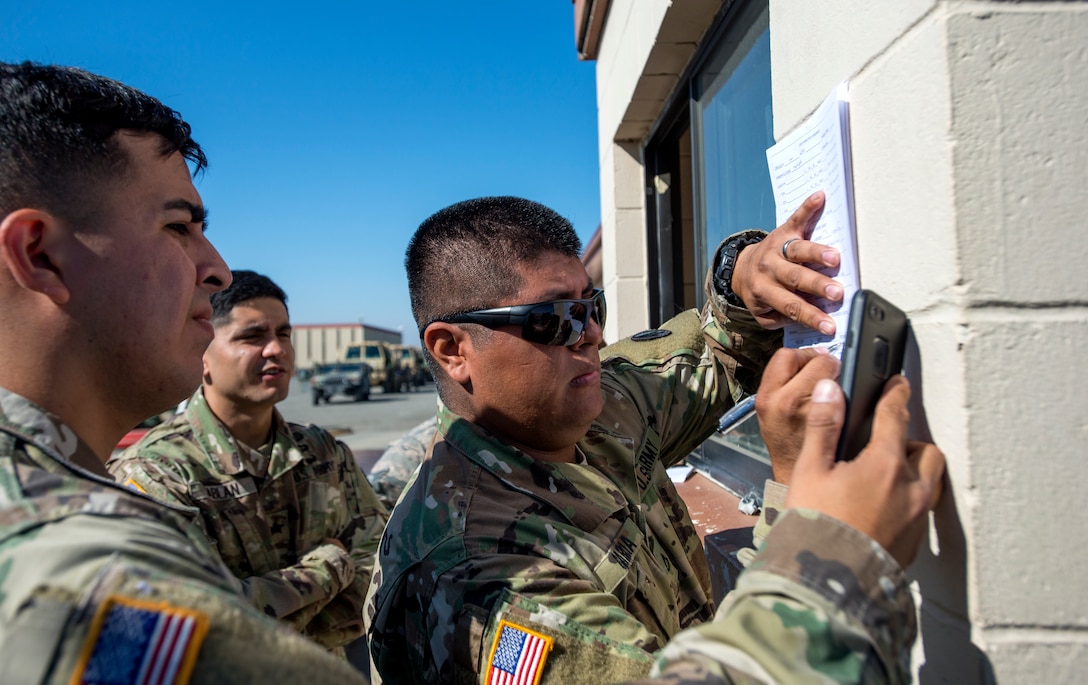The 55th APS held a training session for soldiers from the 639th Automated Cargo Detachment to teach them the way the inspection process works prior to loading.