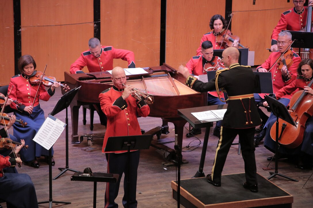 On Aug. 18, 2018 the Marine Chamber Orchestra concluded its 2018 Summer Series with some lesser-known works by well-known composers, including Georg Philipp Telemann’s Suite, La Bizarre and Ottorino Respighi’s Ancient Airs and Dances. The concert also included Ulysses Kay’s Six Dances for String Orchestra and André Jolivet’s Concertino for Trumpet. (U.S. Marine Corps photo by Master Sgt. Kristin duBois/released)
