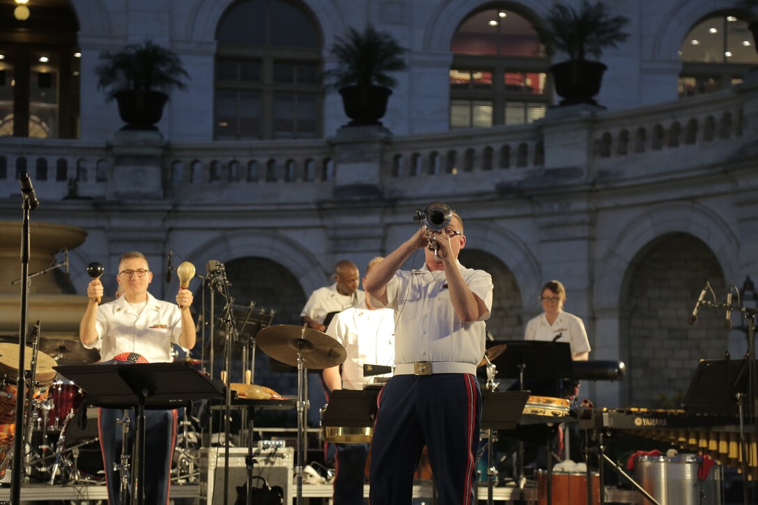 On Aug. 22, 2018, the Marine Latin Jazz Ensemble performed at the U.S. Capitol Building in Washington, D.C. (U.S. Marine Corps photo by Master Sgt. Kristin duBois/released)