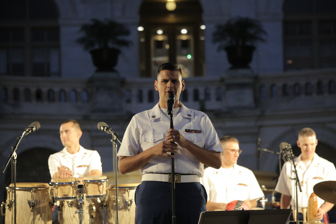 On Aug. 22, 2018, the Marine Latin Jazz Ensemble performed at the U.S. Capitol Building in Washington, D.C. (U.S. Marine Corps photo by Master Sgt. Kristin duBois/released)