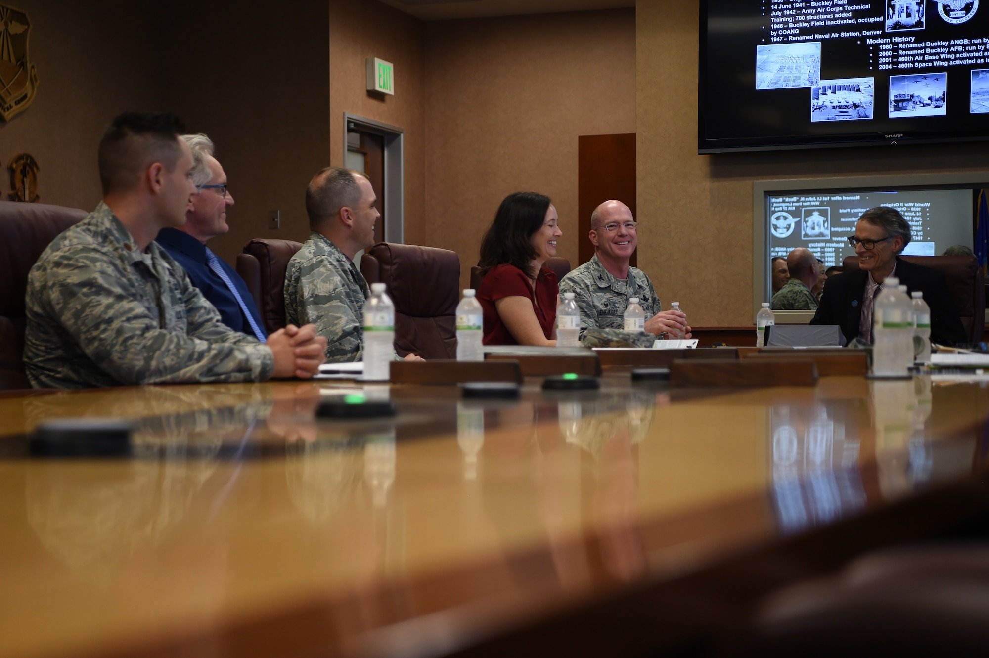 Aurora city officials tour Hangar 810, Sept. 5, 2018, on Buckley Air Force Base, Colorado. The 140th Wing is comprised of over 1400 personnel that support F-16C Air Combat Command fighter and C-21 Air Mobility Command airlift aircraft missions, as well as Space Warning Squadron Air Force Space Command and Civil Engineering Pacific Air Forces missions. (U.S. Air Force photo by Airman 1st Class Codie Collins)