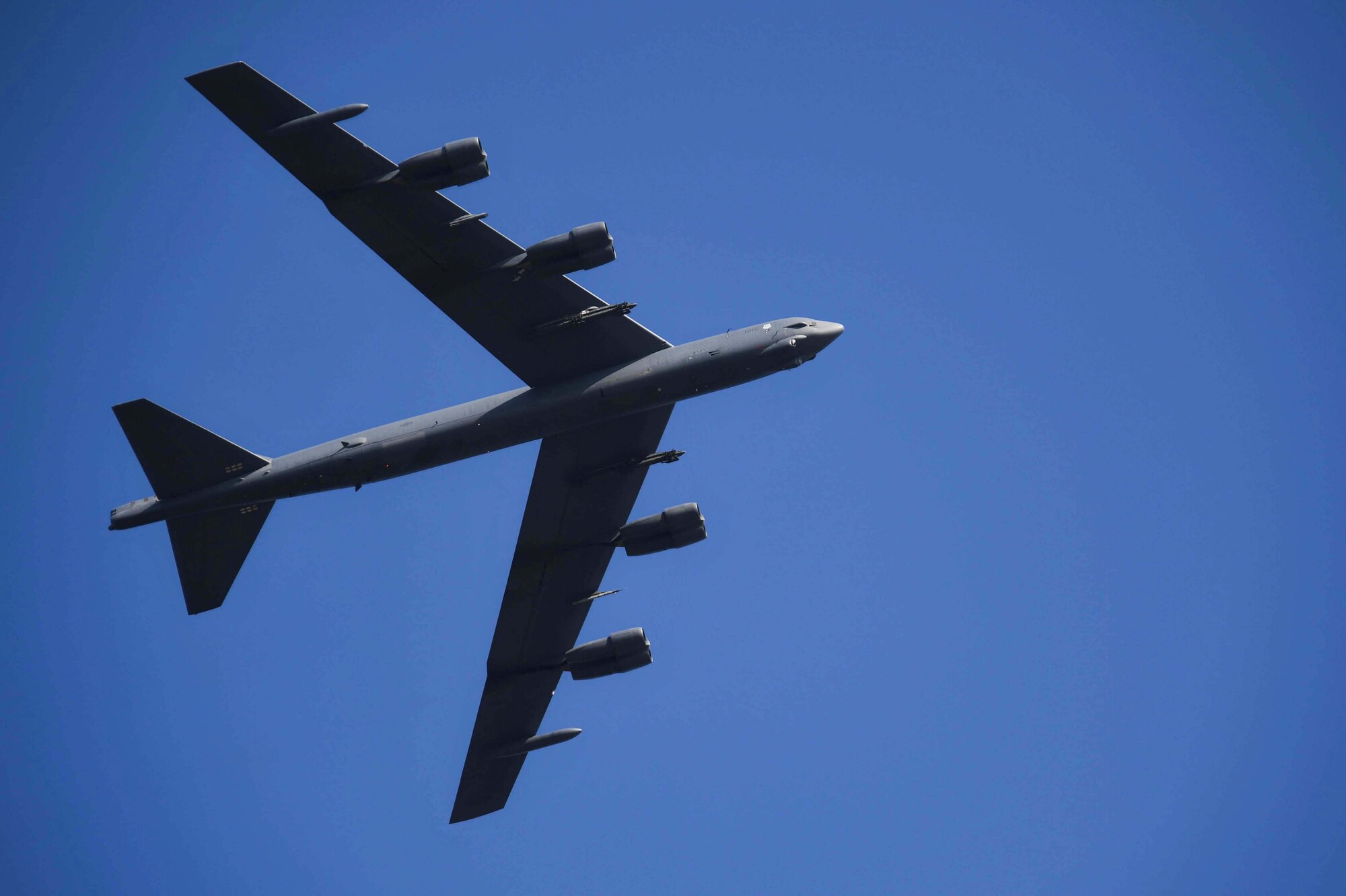 A B-52 Stratofortress makes its final approach before touching down at RAF Fairford, United Kingdom, Sept. 5, 2018.   The jet arrived from Barksdale Air Force Base, Louisiana and is in the U.K. as part of the Air Force’s bomber task force operations.  Such operations are routinely conducted to demonstrate the United States’ commitment to allies and partners in the region and enhance readiness to respond to any contingencies around the globe.  They also provide opportunities to work with allies and partners in the region. (U.S. Air Force photo by Master Sgt. Ted Daigle/not released)   (U.S. Air Force photo by Master Sgt. Ted Daigle/not released)