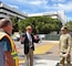 Robert Klein, project manager with the U.S. Army Corps of Engineers Los Angeles District, center, discusses the Corps’ San Diego Veterans Affairs project with Col. Aaron Barta, LA District commander, right, while Shaun Frost, area engineer with the Construction Division, Southern California Area Office, LA District, left, looks on during an Aug. 29 site visit to the hospital in San Diego, California.