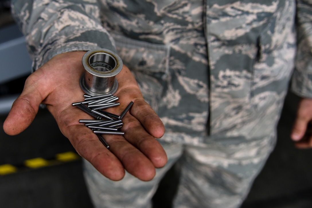 “No one in our shop has ever done this repair before,” said Senior Airman Kaleb Lemons, 86th Maintenance Squadron repair and reclamation journeyman. “An aircraft can typically go its entire lifespan without us replacing these parts.”