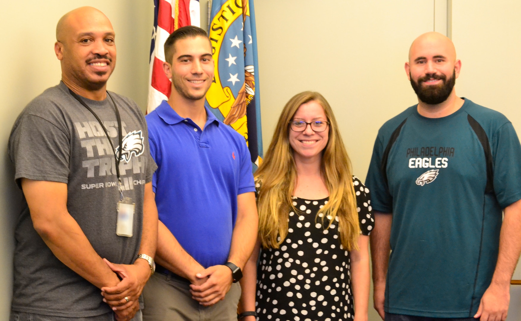 From left to right, acquisition professionals Craig Singleton, Ryan Cunningham, Rebecca Gormley and Nicholas Rossi, from DLA Troop Support’s Industrial Hardware supply chain, pose after conducting a "CON 090 Boot Camp" training session Sept. 6 in Philadelphia.