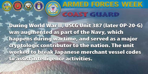 During World War II, USCG Unit 387 (later OP-20-G) was augmented as part of the Navy, which happens during wartime, and served as a major cryptologic contributor to the nation. The unit worked to break Japanese merchant vessel codes to assist intelligence activities.