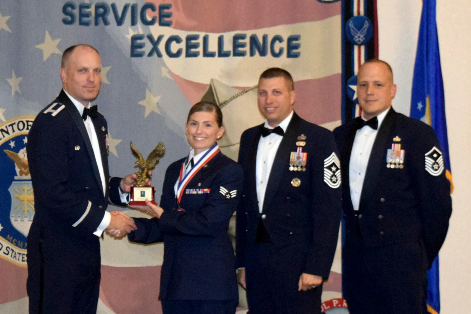 Senior Airman Nichole Savard, 349th Aeromedical Staging Squadron, was awarded the Levitow Award at the Travis Air Force Base Airmen Leadership graduation, August 22, 2018.
