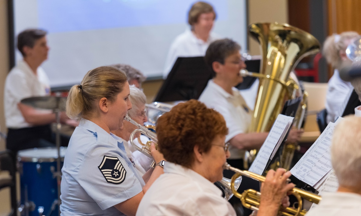 Master Sgt. Blakely Rosengaft performs with the WAF Band at the Armed Forces Retirement Home