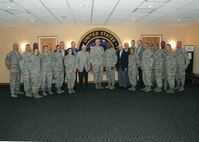 U.S. Air Force Gen. John Hyten, commander of U.S. Strategic Command (USSTRATCOM), and Chief Master Sergeant of the Air Force (CMSAF) Kaleth O. Wright welcome former CMSAFs during the 2018 Senior Enlisted Statesman Forum at USSTRATCOM headquarters on Offutt Air Force Base, Neb., Sept. 6, 2018. The two-day event allowed Air Force senior leaders to come together for frank, open discussions and decision-making about the future of the Air Force. The CMSAF represents the highest enlisted level of leadership, and as such, provides direction for the enlisted force and represents their interests, as appropriate, to the American public, and to those in all levels of government.