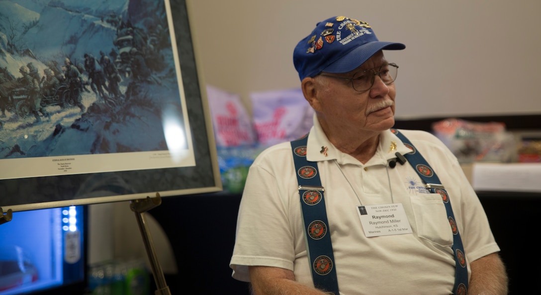 Raymond Miller, who served as a Sgt. in the 1st Marine Division during the Battle of Chosin Reservoir, joined his fellow Marines and families at the Sheraton Norfolk Waterside Hotel, Norfolk, Va., Aug. 7, for a memorial service to pay tribute to those who passed during the Korean War.  The Marines who survived, along with soldiers and sailors are known as the Chosin Few. (Official U.S. Marine Corps photos by Chris Jones/Released)